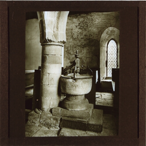 Font in interior of unidentified church