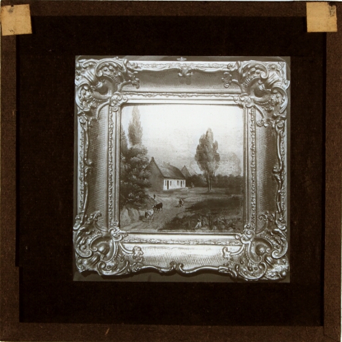 Photograph of framed painting showing rural scene