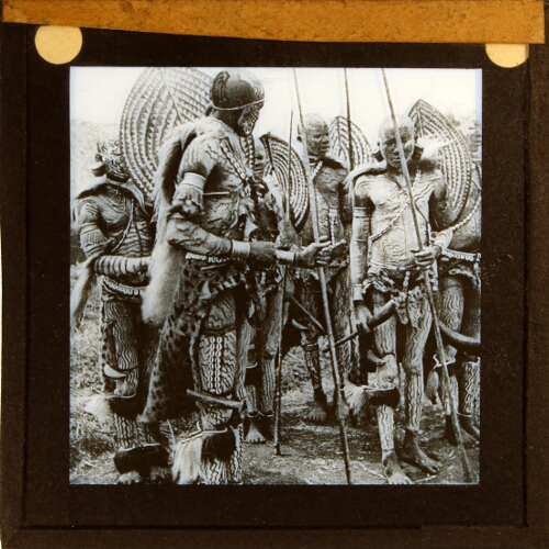 Group of African men with spears and shields