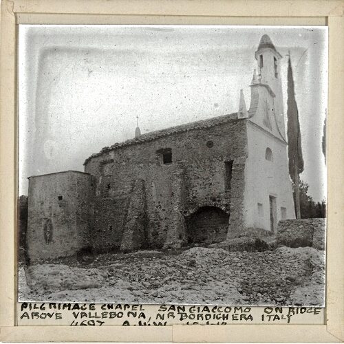Pilgrimage Chapel, San Giaccomo, on Ridge above Vallebona near Bordighera, Italy