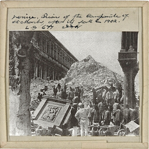 Venice, Ruins of the Campanile of St Marks after its fall in 1902