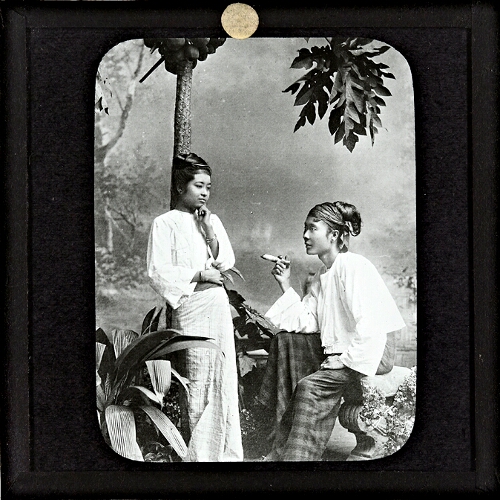 Man and woman in Asian costume