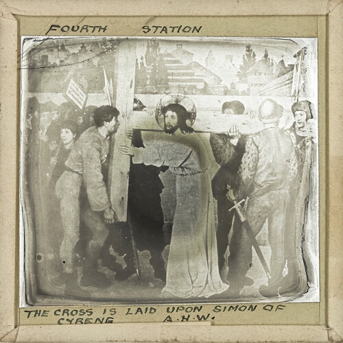 Fourth station -- the Cross is laid upon Simon of Cyrene