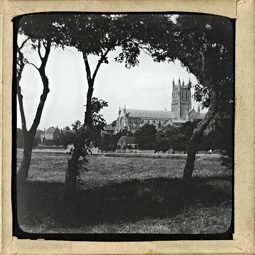 Worcester Cathedral through Trees West of River