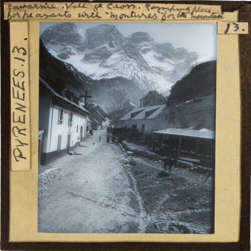 Gavarnie, Village Cross. Gossiping place for the peasants with 'Montures' for the moutain