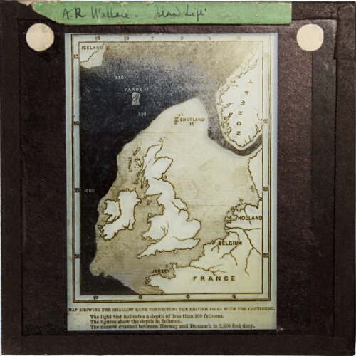 Map showing the shallow bank connecting the British Isles with the Continent