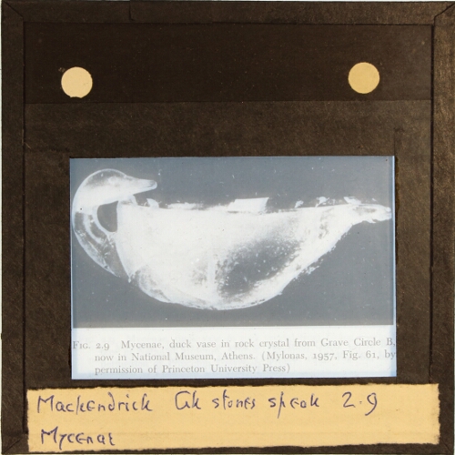 Mackendrick, Greek stones speak, Fig. 2.9 -- Mycenae, duck vase in rock crystal from Grave Circle B