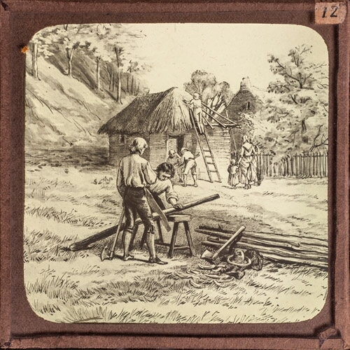 William helping his brothers to build a cottage