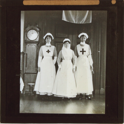 Three nurses standing in hallway of Alderley Park