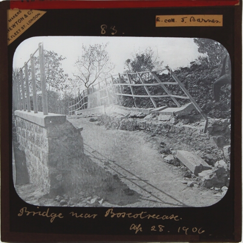 Bridge near Boscotrecase being pushed bodily on by lava that was too viscous to drain entirely through it (28th April, 1906)