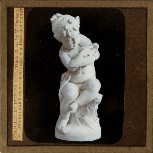 Little Girl with Dove, marble statuette, by A. Itasse