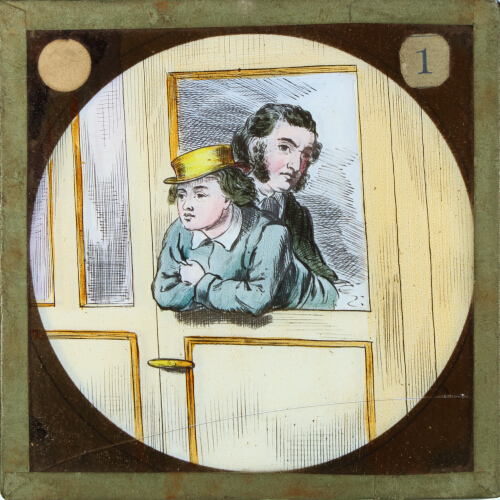 Says Tommy's papa, 'What a fidget you are! / From that window, my boy, you are leaning too far'