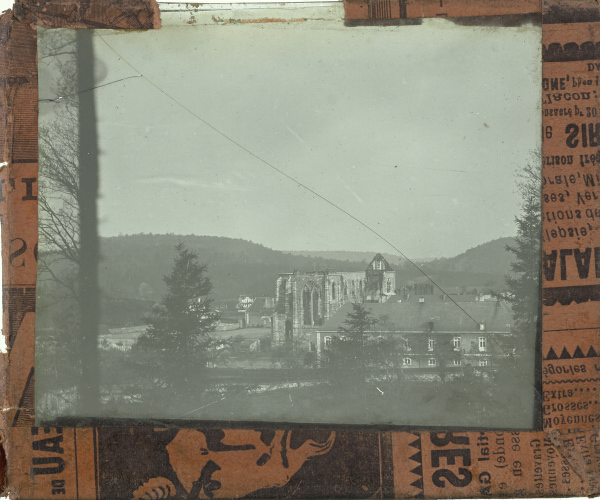 Ruined church or abbey in rural landscape – secondary view of slide