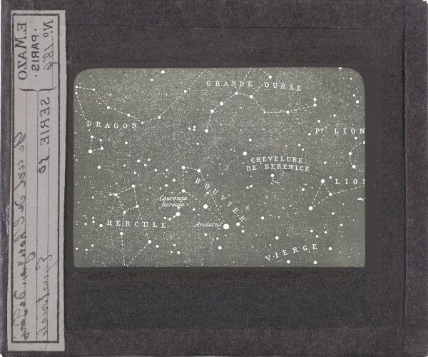 Le ciel de l’horizon de Paris, zone équatoriale. Chevelure de Bérénice, Couronne boréale, Bouvier et Hercule – secondary view of slide