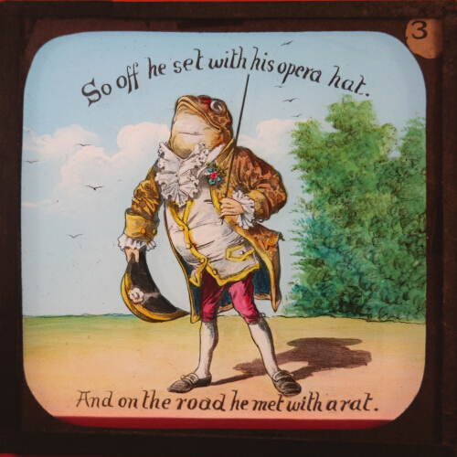 So off he set with his opera hat / And on the road he met with a rat