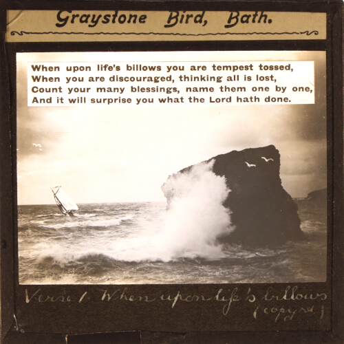 When upon life's billows you are tempest tossed, / When you are discouraged, thinking all is lost