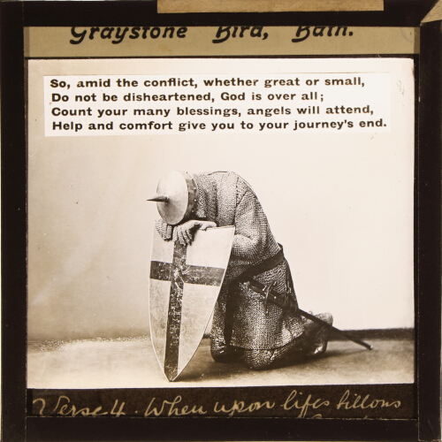 So, amid the conflict, whether great or small, / Do not be discouraged, God is over all;