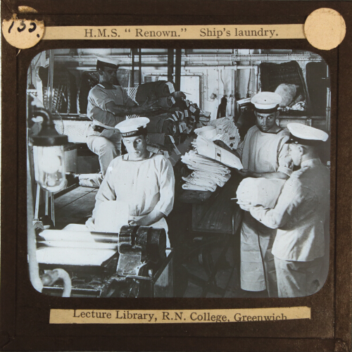 H.M.S. 'Renown'. Ship's laundry