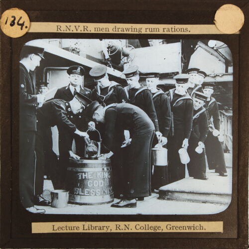 R.N.V.R. men drawing rum rations