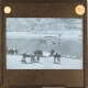 [Loaded horses waiting for ferry raft across river or lake]